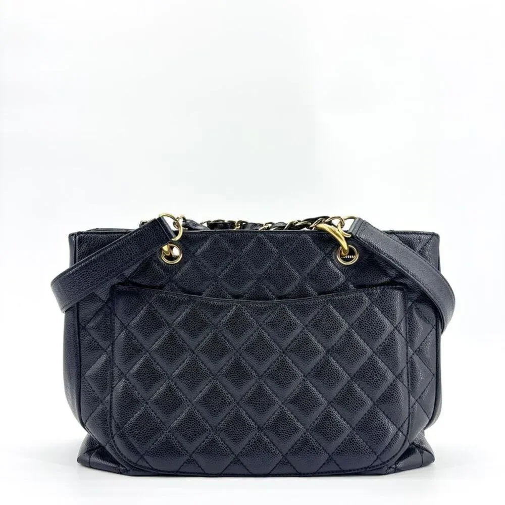Chanel Caviar Grand Shopping Tote Bag Black Gold Hardware